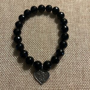 Black Beaded Bracelet with Heart Charm